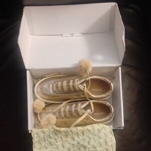 Tretorn Gold Sneakers with Pom Poms